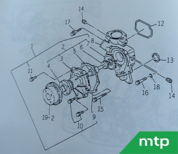Tekening afdichtring waterpomp iseki ta